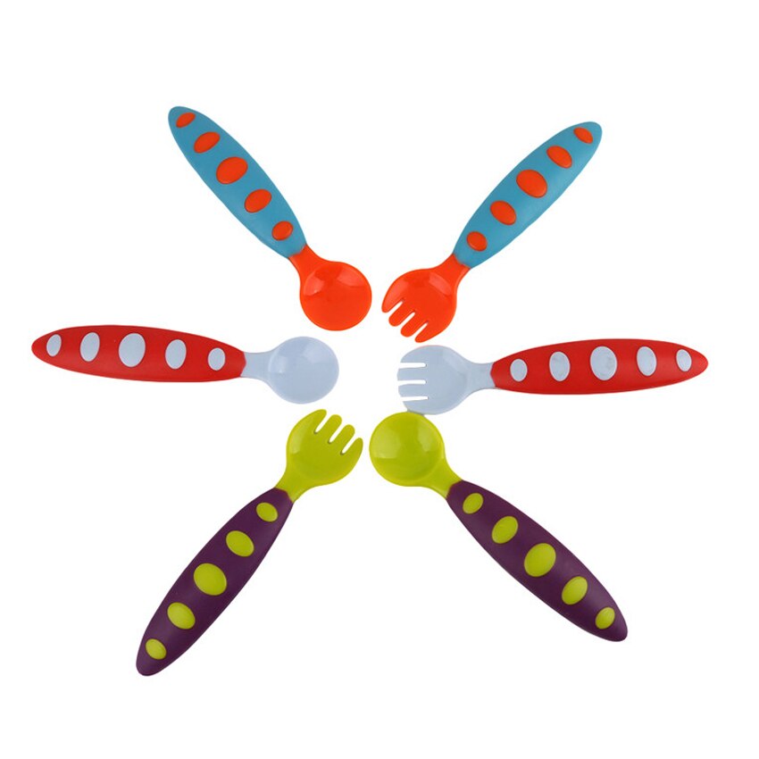 Cubiertos de dos colores para niños pequeños, juego de tenedor, cuchara, funda, utensilios de alimentación para bebés, caja libre de BPA, fácil de llevar