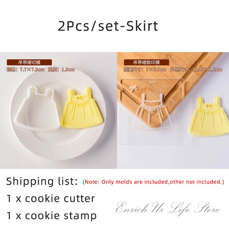 2Pcs Baby Clothes Embossed Cookie Mold Kids Birthday Cake Decorating Tools Fondant Biscuit Cutter Boy Girl Party Dessert Mold: Skirt