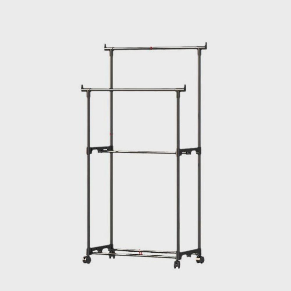 Kapstok Verplaatsbare dubbele kledingplank Eenvoudige stang Kleding Vloerstaande slaapkamer Telescopische vloerhangers Opbergkapstok