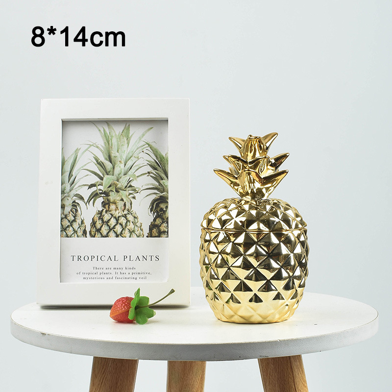 Nordic Keramische Ananas Opslagtank Wit Gouden Mooie Ananas Plating Opbergdoos Aromatherapie Kaars Opslag Container: B-Gold