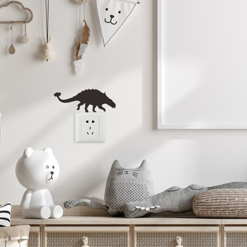 1 Set Black Dinosaur Silhouette Switch Stickers For Kids Room Bedroom Living Room Diy Cartoon Animal Vinyl Mural Art Wallpaper