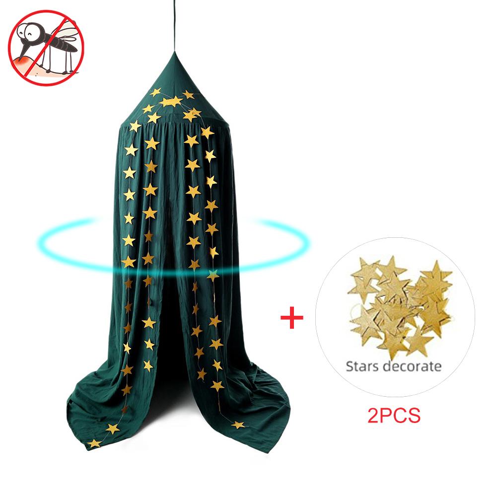 Bed Curtain Soft Round Dome Canopy Bed Covers With Hook Cotton Princess Bedspreads Mosquito Net For Children Bed: Dark Green