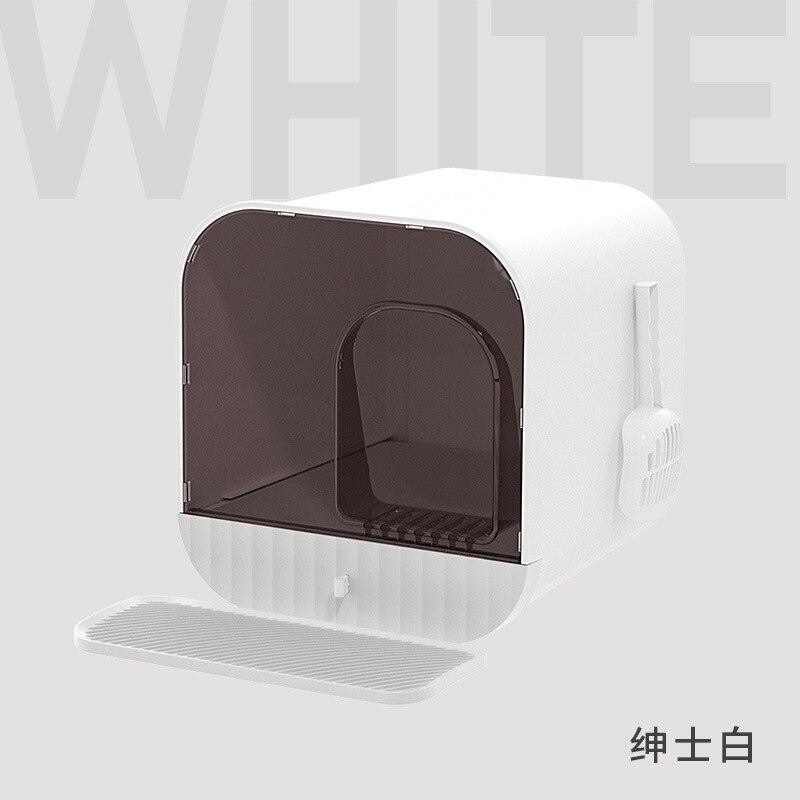 Lettiera per gatti design di lusso chiuso antispruzzo gattino Toilette grande spazio porta scura lettiera per gatti villa ridurre gli odori forniture per gatti: bianca 1
