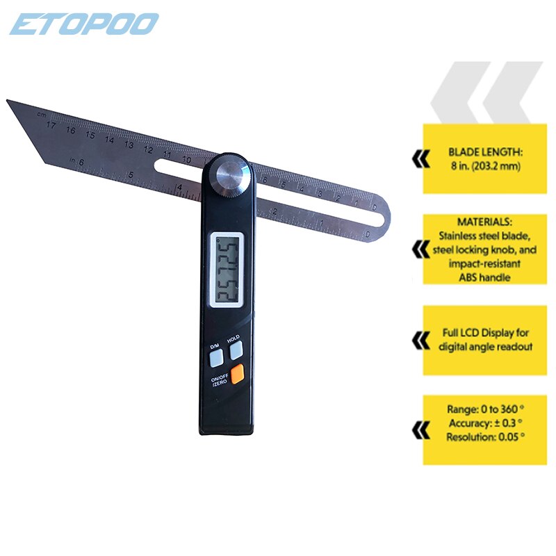 Electronic Level 360 Degree Angle Finder T Bevel Gauge Digital Protractor Inclinometer Ruler Sliding LCD Display Stainless Steel