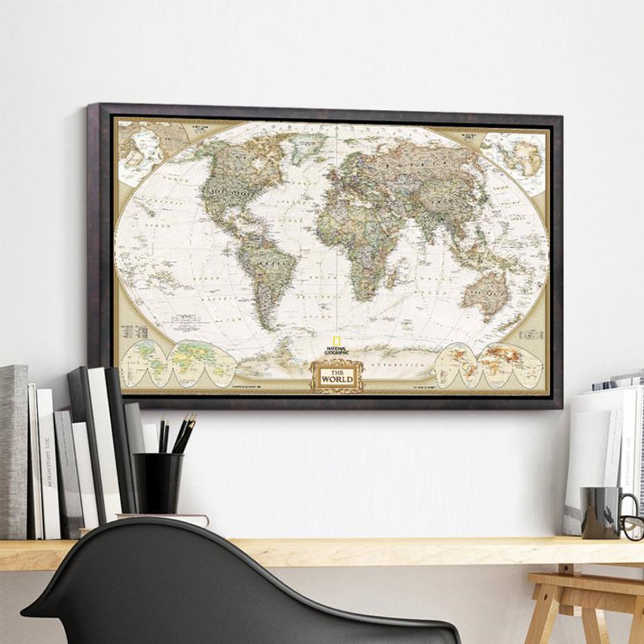 Mapa del mundo Vintage grande, 72x48cm, suministros de oficina, mapa antiguo detallado del mundo, póster, tabla de pared, papel Retro, Papel Kraft mate
