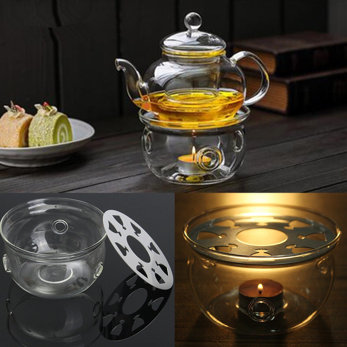 1 pieza transparente portátil tetera titular café agua té titular de la vela de vidrio resistente al calor tetera termo base