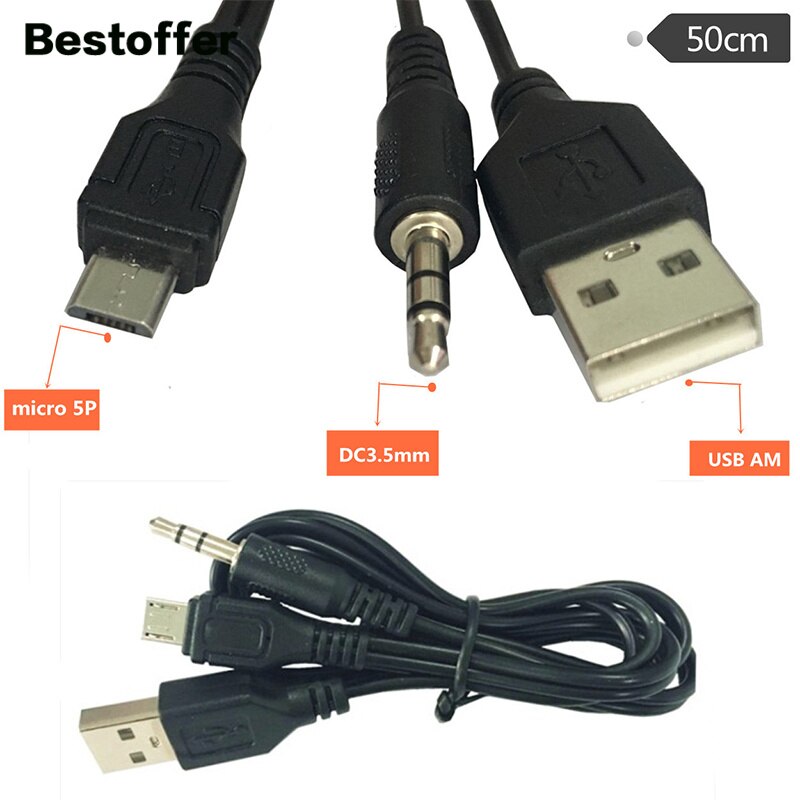 0.5 Meter Micro 5 Pin Male Naar Dc 3.5Mm Jack + Usb 2.0 Male Audio Kabel