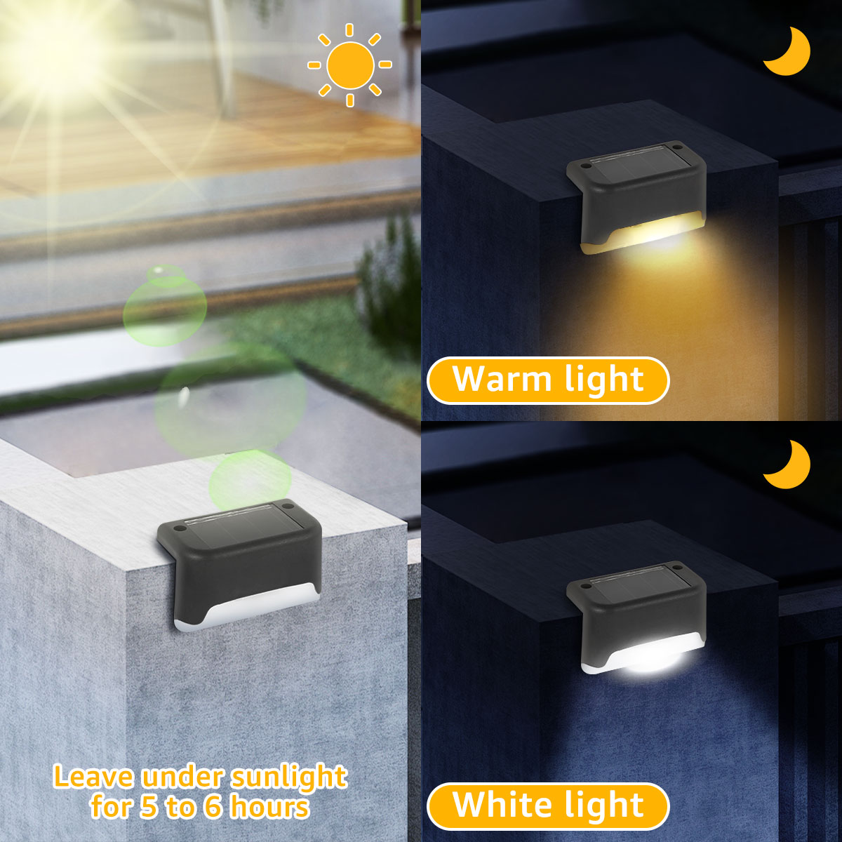 Warmweiß Solar- Zaun Lampe LED Solar- Schritt Lampe draussen Schritt Licht wasserdichte Garten Dekor Lampe für Terrassen treppe Geländer Weg