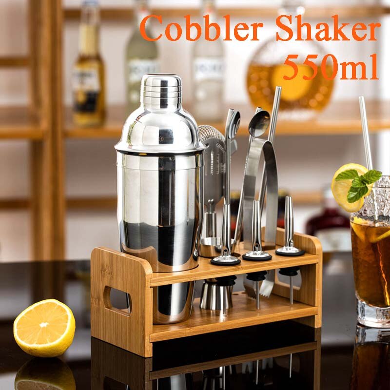 Juego de coctelera de acero inoxidable, mezclador de camarero, Zapatero, coctelera Boston, bar, herramientas, Jigger, mezclador, cuchara vertedora: 13pcs Cobbler Sets S
