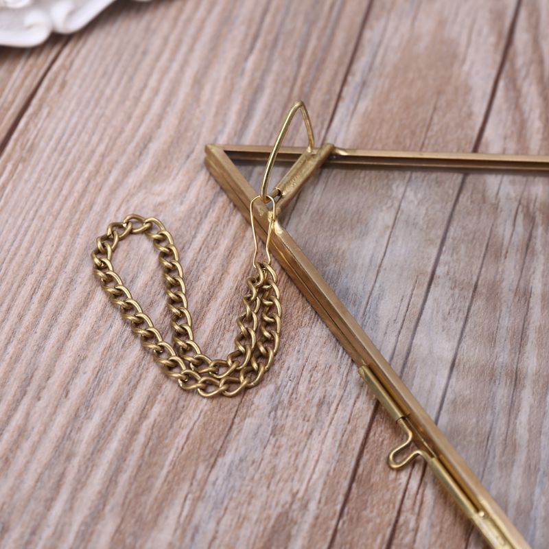 Triangle Floating Hanging Photo Frame Metal Glass Portrait Picture Plant Specimen Display Holder Home Decor