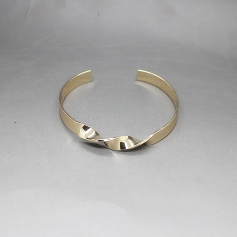 Kshmir2020curvilinear design simples pulseira feminina pulseiras vintage ouro brilhante feminino pulseiras de cobre pulseiras de metal torcido: Ouro-cor