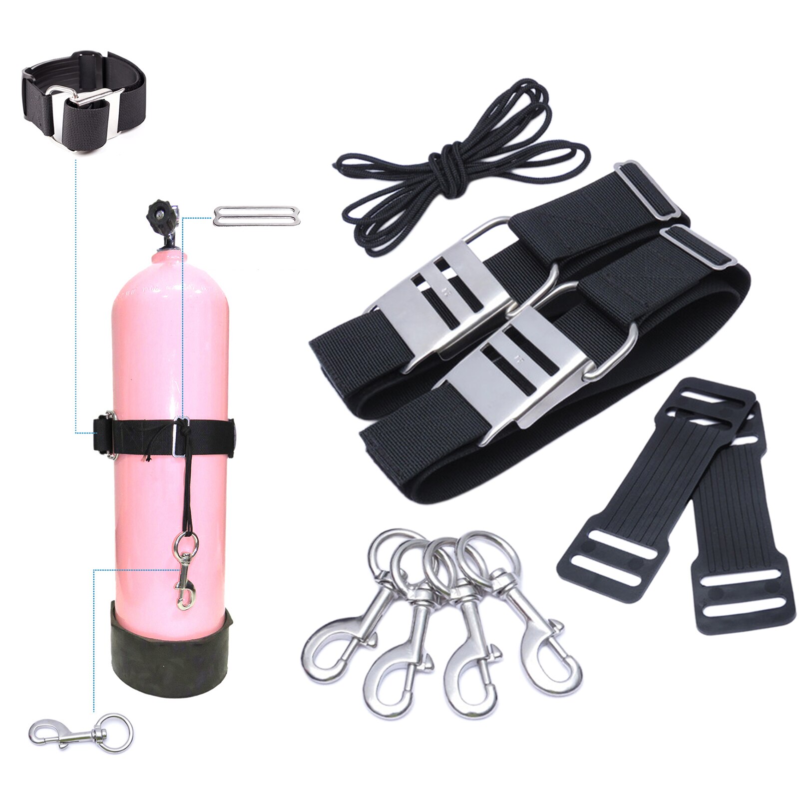 Heavy Duty Scuba Tech Diving Tank Band/Cam Strap with Buckle and Nylon Rope