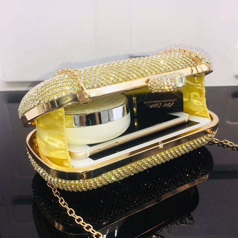 Glanzend Glitter Avondtassen Rhinestone Hard-Oppervlak Doos Zakken Elegante Vrouwelijke Bruiloft Schouder Pouch Banket Party Luxe Portemonnee