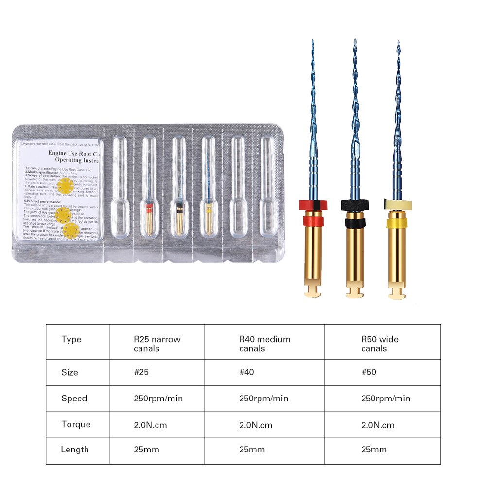 Azdent Motor Gebruik Niti Roterende Bestand Endo Wortelkanaalbehandeling Instrumenten Universele Motor Gebruik Blauw Endondontic Wortelkanaalbehandeling Tandarts Gereedschap: 25mm R25 R40 R50