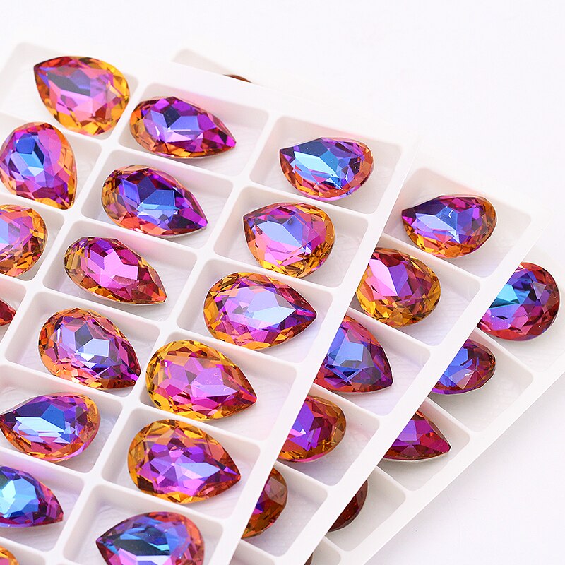Tåreform skinnende rhinsten gør-det-selv-håndværk krystal til kjoler tøjtasker farverig pointback lim på sten rhinsten: Violet blå / 13 x 18mm 10 stk