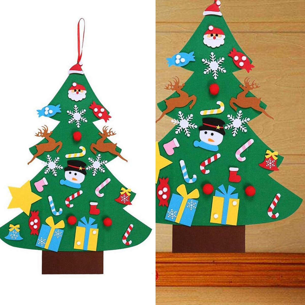 DIY Felt Christmas Tree Set Wall Christmas Tree With Hanging Rope + 26 Ornaments For Toddlers Kids Xmas