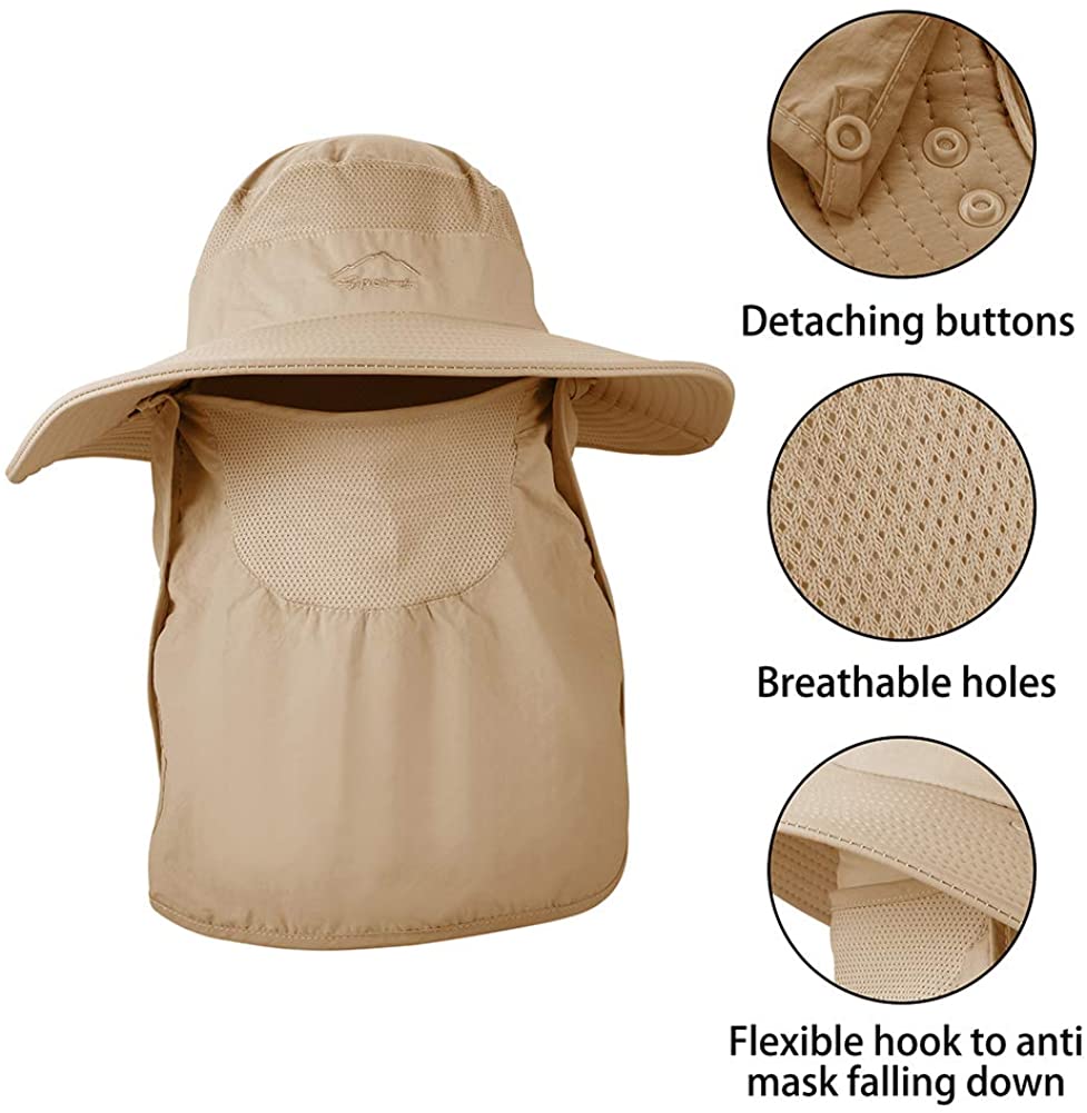 Cappello da pesca cappellino da suola protezione UV a tesa larga protezione solare cappellino da safari con visiera per maschera da collo visiera per donna e uomo sport cappelli da trekking