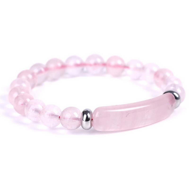 8mm Natural Stone Bracelet Rectangle Bar Charm Beaded Bracelets Handmade Men Women Prayer Fitness Chain Couple Jewelry Xmas: Pink Crystal