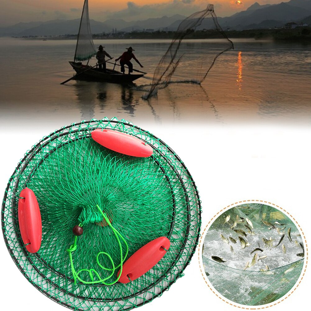 Boat Fishing Trap Fishing Tackle Three Floating Ball Fish Net Cage Folded Cast Mesh Portable Catching
