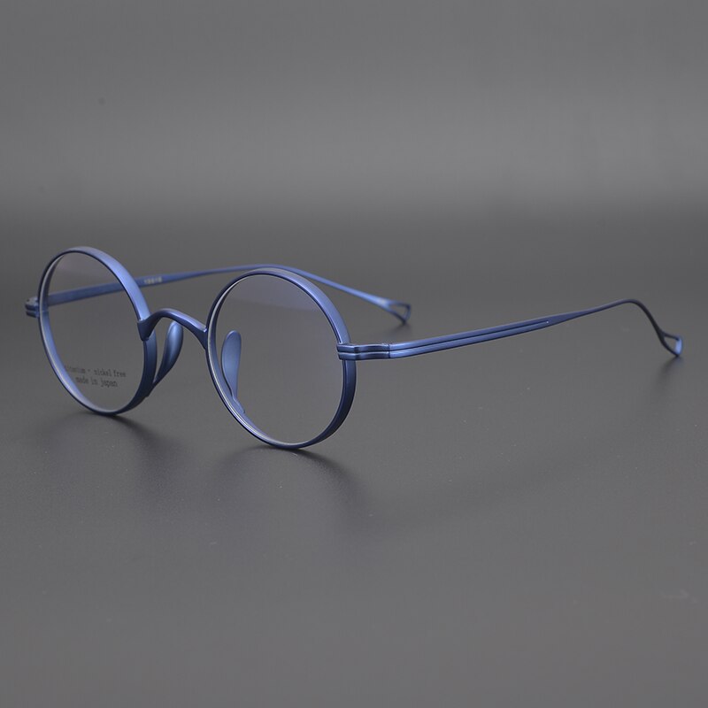 Japan Handgemaakte Pure Titanium Mannen Retro Ronde Frame Bril Hoge Graden Optische Brillenglazen Vrouwen Bijziendheid Brillen: Blue