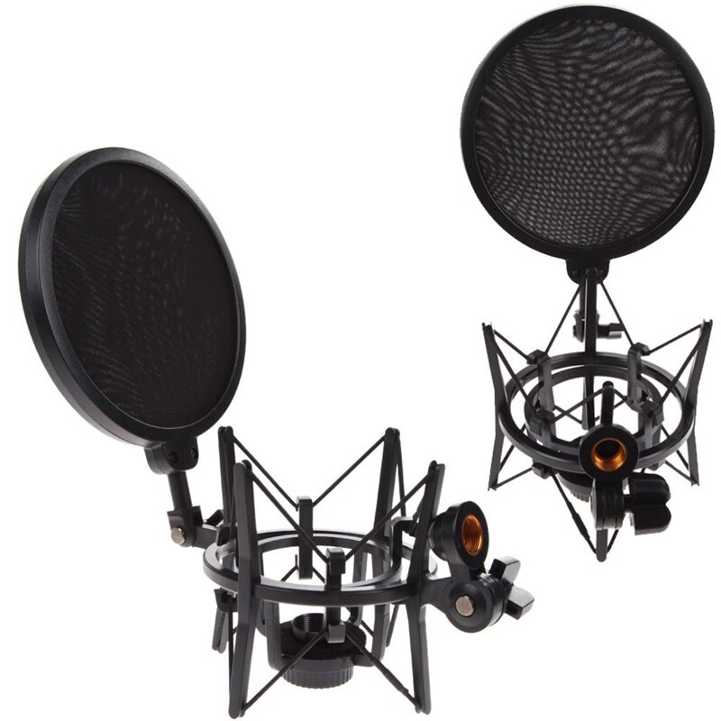 Microphone Mic Shock Mount with Shield Articulating Head Holder Stand Bracket for Studio Broadcast