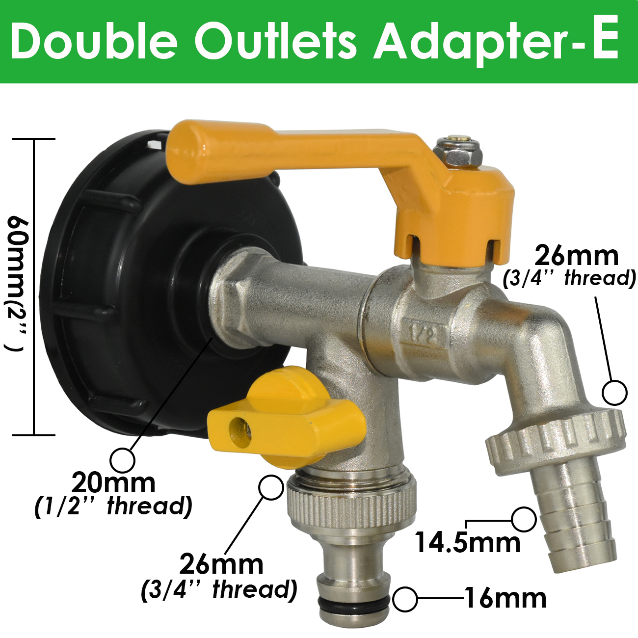 S60 Coarse Thread IBC Tank Tap Connecter Replacement 16mm 1/2'' 3/4'' Water Coupling Adapter Garden Home Valve Fitting Faucet: black