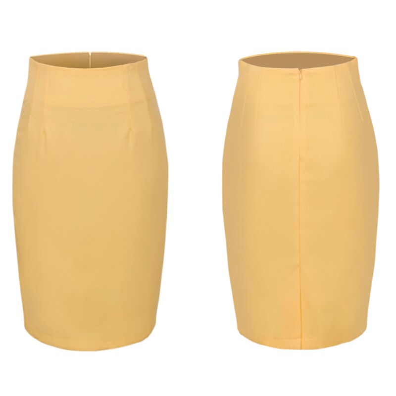 Nice-Altijd Elegante Effen Kleur Kokerrok Kantoor Werk Bodycon Vintage Rekbare Vrouwen Rokken 625: YELLOW / L
