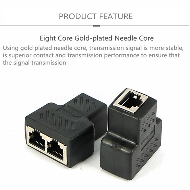 2 Port RJ45 Splitter Adapter LAN Network Ethernet Extender Connector Plug Lot 2pcs