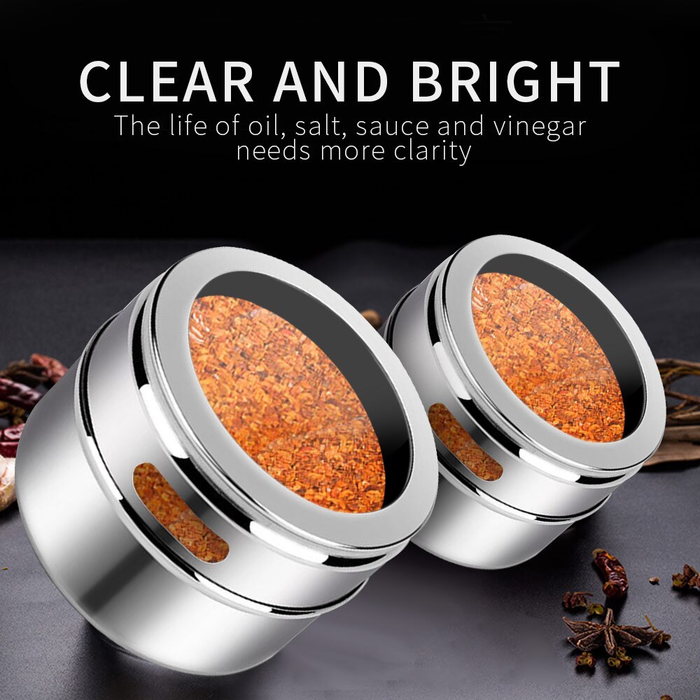 3/6/9pcs Magnetic Spice Jars Container Set With Labels Stainless Steel Oil Bottle Pepper Spice Rack Kitchen Organizer Containers