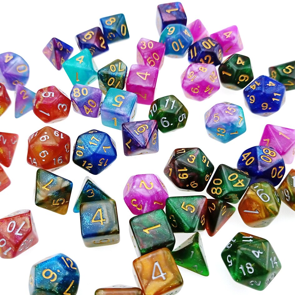 7 Pc Polyhedral Rpg Dobbelstenen Set Kleurrijke Met Glitter (D4 D6 D8 D10 D % D12 & D20) voor Dnd D & D Roleplaying Games