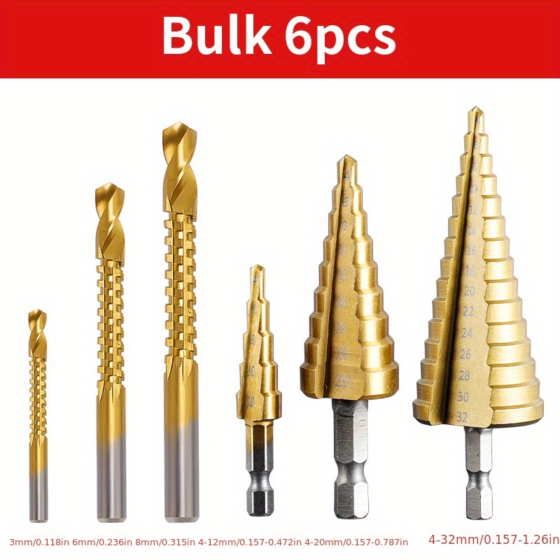 Kit de taladro escalonado de 5 piezas, juego de taladro escalonado, taladro giratorio de masa frita de Metal de 4-12/20/32mm, taladro escalonado con punzón central automático: Grey