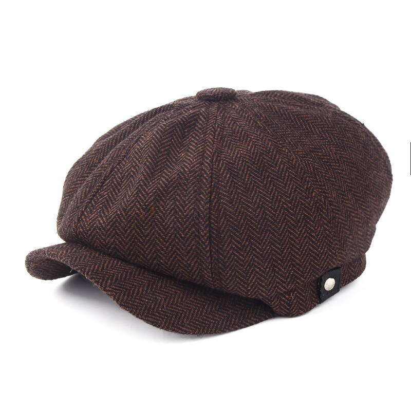 VORON – béret à carreaux pour homme, casquette octogonale décontractée, couleur café, collection automne et hiver: Marron
