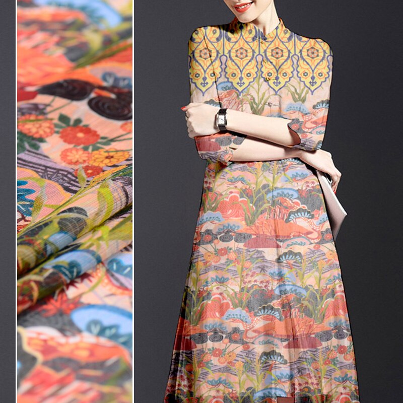 140cm digital printing silk linen fabric 12mm Chinese silk fabric cheongsam dress natural linen fabric linen cloth