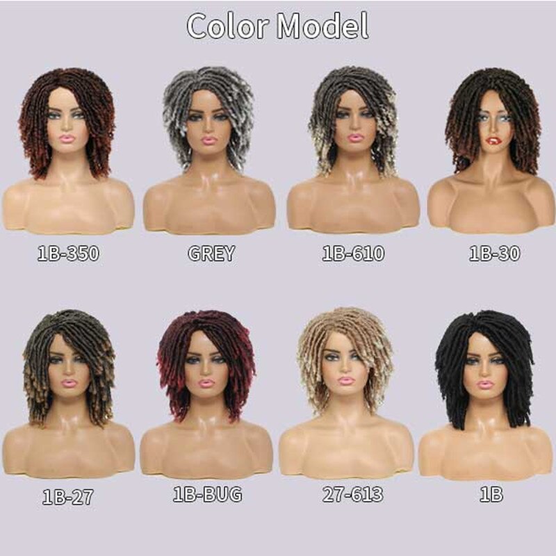 DQ Braided Wig For Women Synthetic Wig Short Dreadlock Hair Wig Curly Ombre Crochet Twist Hair Wigs GREY