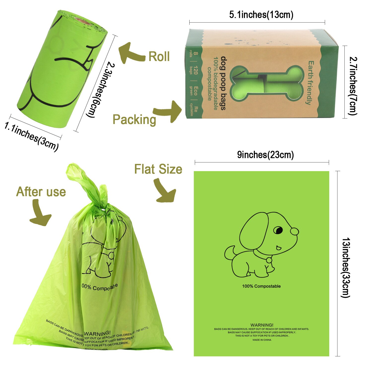 Biodegradable Dog Poop Bags Pet Garbage Bag Outdoor Clean Toilet Waste Bags Earth Friendly Cornstarch Disposable for Dogs Cats