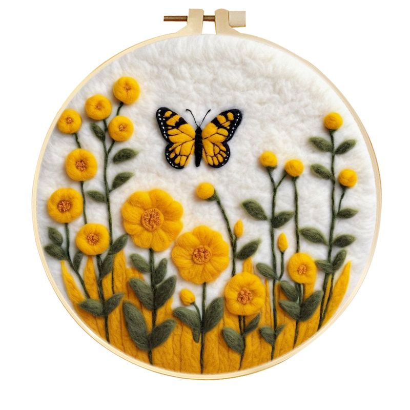 GATYZTORY Wollfilz-Gemälde, DIY-Wollstickerei-einstellen, kreative Blumenlandschaft, Wolle, Nadelfilz, Bild-einstellen, Basteln, Gemälde,: Gold