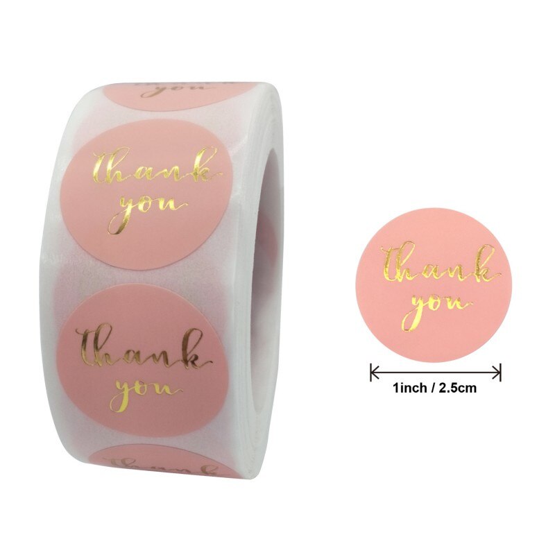 Pink Paper Label Stickers Gold Thank You Stickers Scrapbooking Handmade Business Packaging Seal Labels Stationery Sticker: C2.5cm