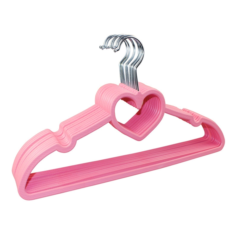 Perchero de plástico para ropa de bebé, organizador de armario para adultos y niños, a prueba de viento, con patrón de corazón y lazo, 10 piezas: PK-2