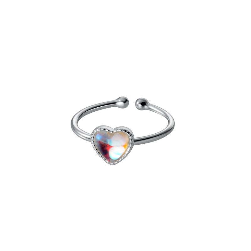 Inzatt echter 925 sterling silber gradient glas herz verstellbarer ring für damen süßer feiner schmuck minimalistisches accessoire: Default Title