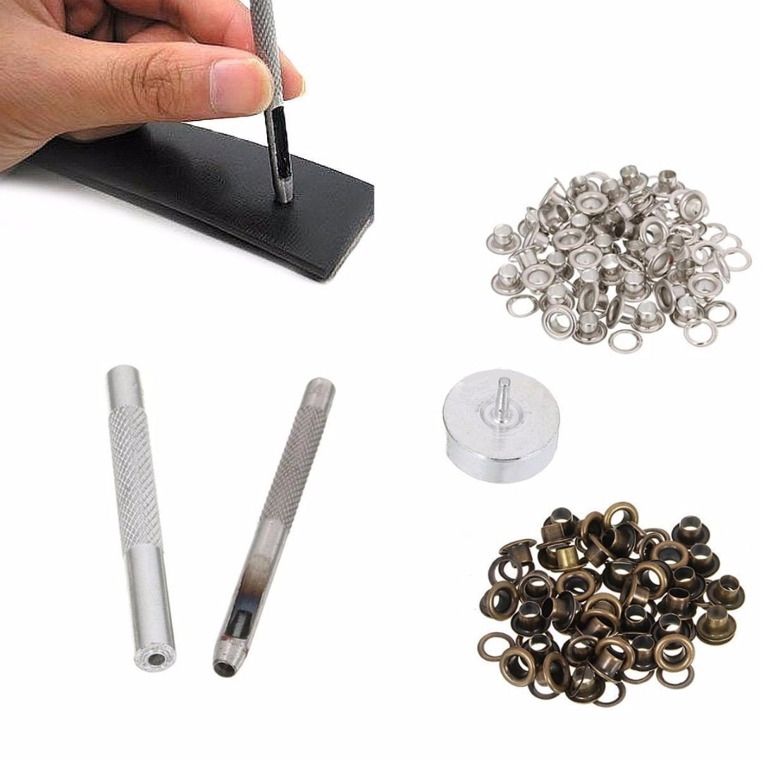 4MM Grommet Installation Setting Tool Kit Set + Leather Hole Punch + 80 Eyelets