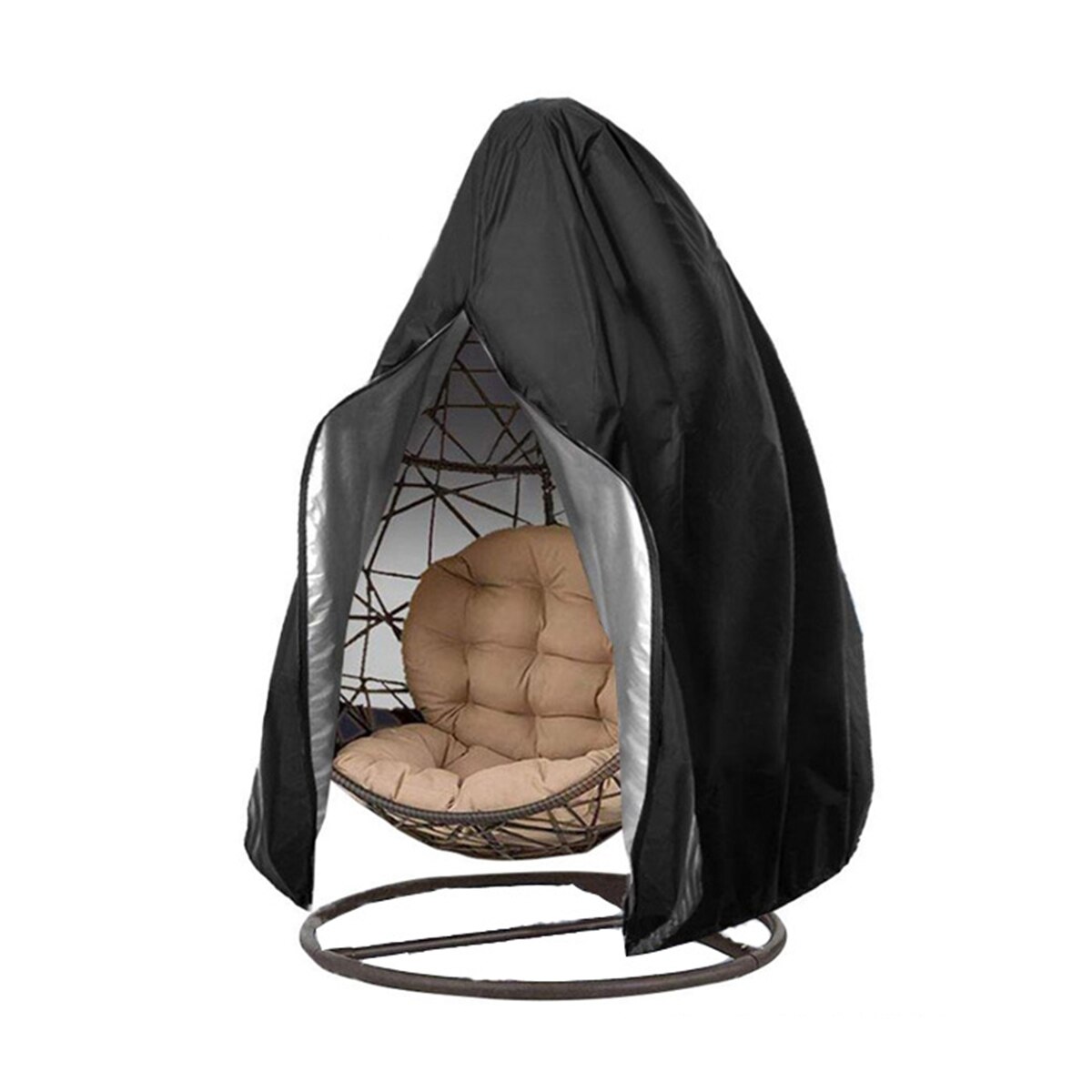 210D Large Hanging Swing Chair Cover Waterproof Patio Swing Dustproof Chair Cover For Outdoors Garden Protective Case: Black / 190x115cm