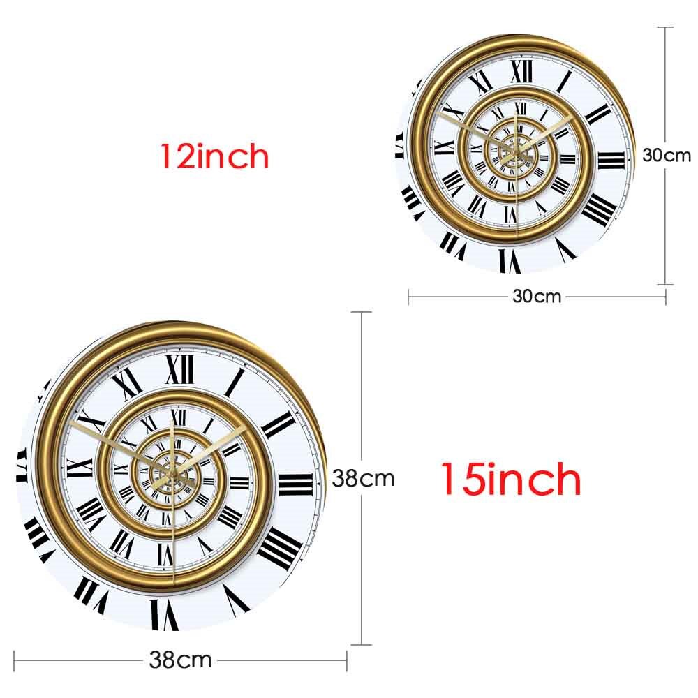 3D Effect Abstractionism Romeinse Spiraal Acryl Wandklok Vintage Gyroidal Romeinse Cijfers Gedrukt Muur Opknoping Horloge Uurwerk