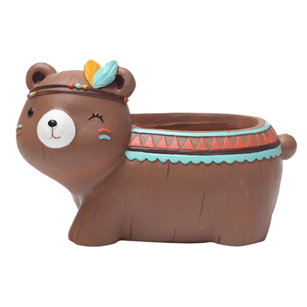 Resin Succulent Pot Cacti Plant Box Fairy Garden DIY Indoor Outdoor Decor: Brown Bear