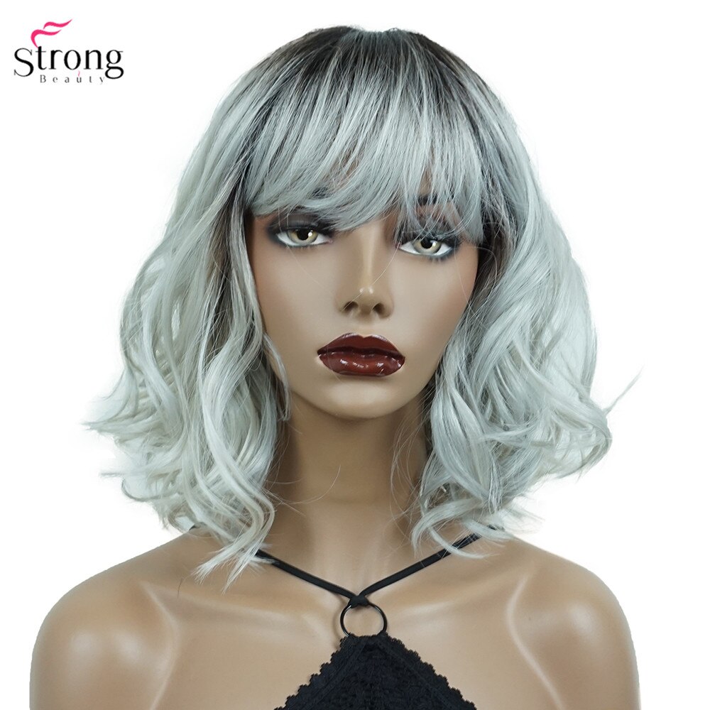 StrongBeauty Women's Medium length Curly Gray Wig Ombre Synthetic Wigs Hair