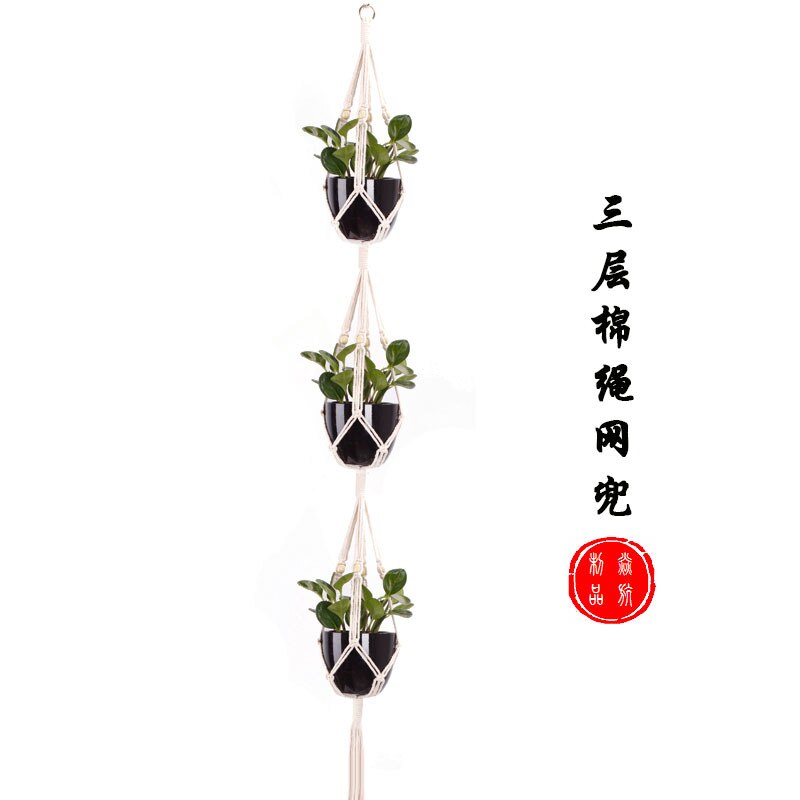 Decoratieve plantenhanger macramé plantenhanger voor buiten, hangende plantenmand van katoentouw met 4 poten: F1