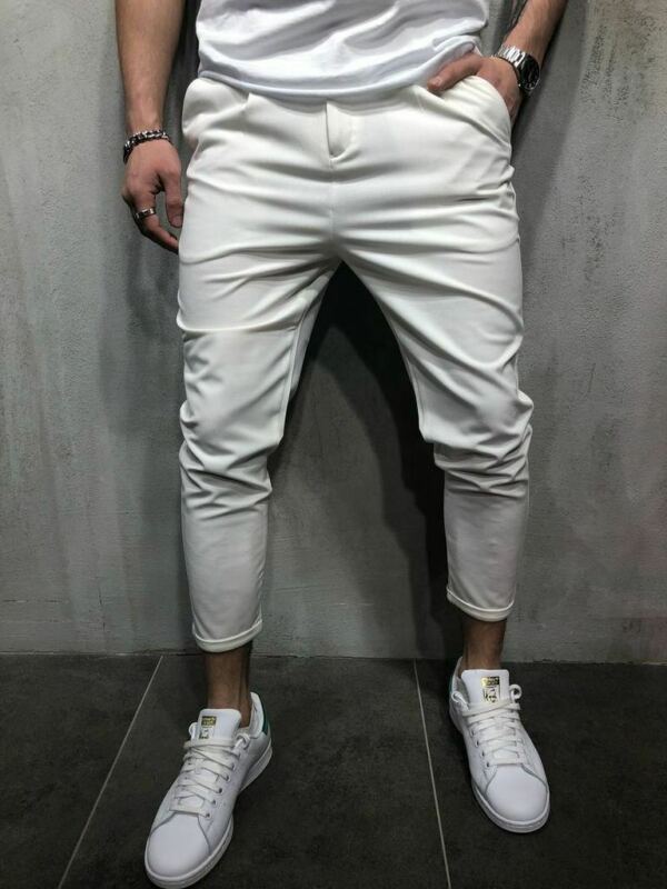 Herenbroek lange broek kantoor potlood rechte slanke pasvorm kleine voeten joggingbroek