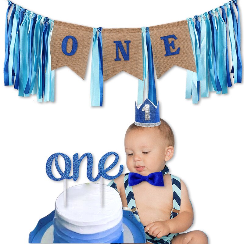 One Year Disposable Tableware 1st Birthday Banner Kids Happy Birthday Banner 1 One Year First Birthday Boy Baby Shower
