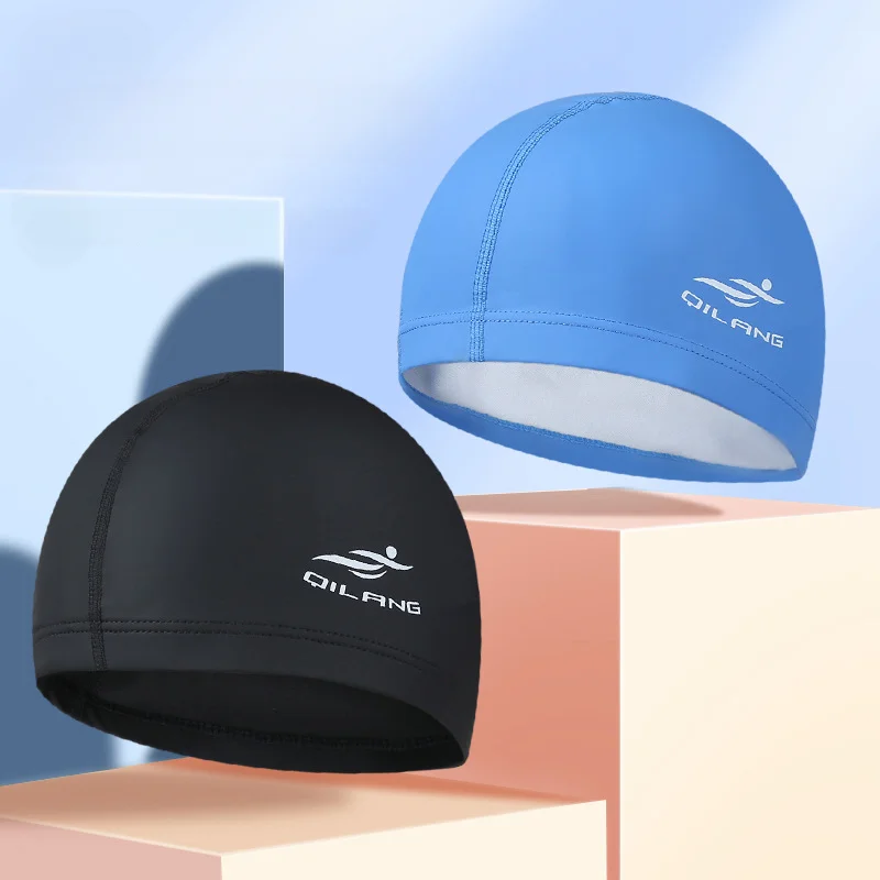 Swimming Caps Women Men Universal Long Hair Ear Protection Swim Caps PU Waterproof Letter Printed Swimming Cap Pool Accessories