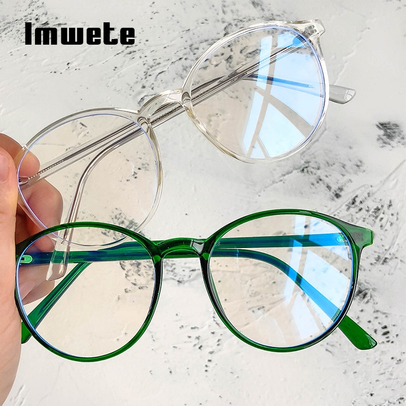 Imwete vintage anti blå lys briller kvinder gennemsigtige runde briller ramme mænd computer briller flade spejl briller