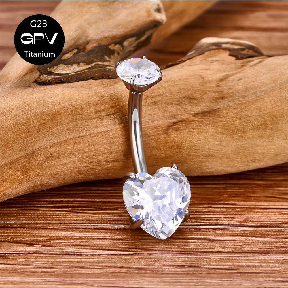 G23 uñas para ombligo con circonita en forma de corazón, grado de implante de titanio, joyería clásica para Piercing para mujer, anillo para ombligo: Color amarillo dorado claro